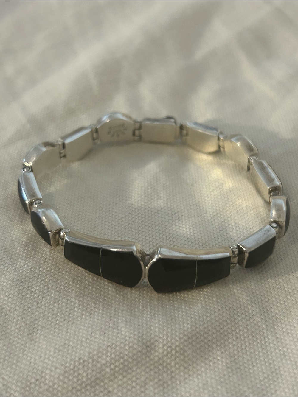 MEXICO TG-264 STERLING SILVER 950 INLAID ONYX BRACELET